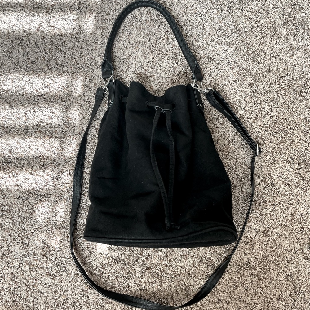 Divided by H&M black suede purse shoulder or cross body style drawstring closure
